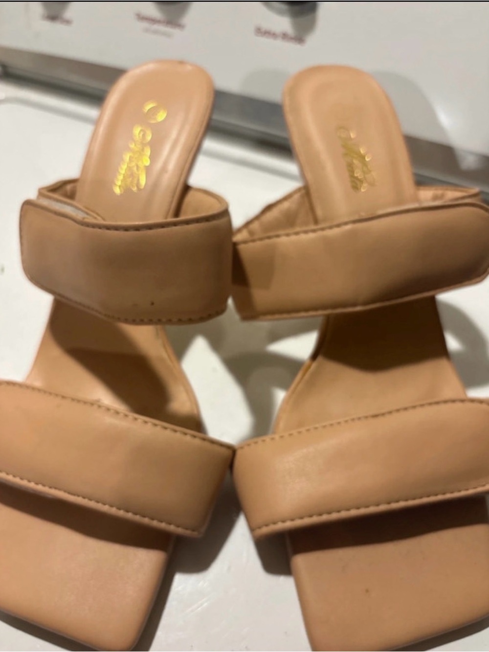 Target Nude/Tan Double Strap Slide Heels